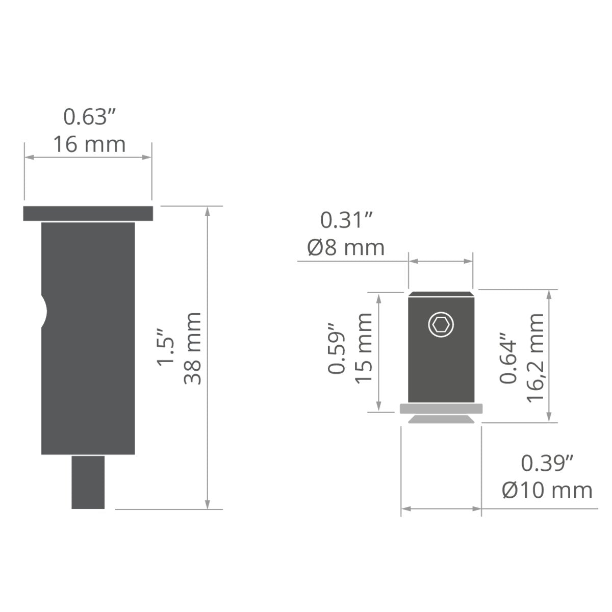 KLUŚ Befestigungsset FI-8-MR-2, schwarz, rostfreier Stahl, Aluminium – technische Zeichnung / Maße
