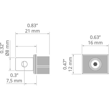 KLUŚ Endkappe mit Stromversorgung PDS-4-PLUS , weiß, ABS – technische Zeichnung / Maße