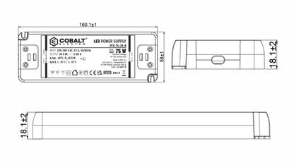 CobaltElectro LED-Netzteil 24V 75W IP20 – PFV B – technische Maßzeichnung