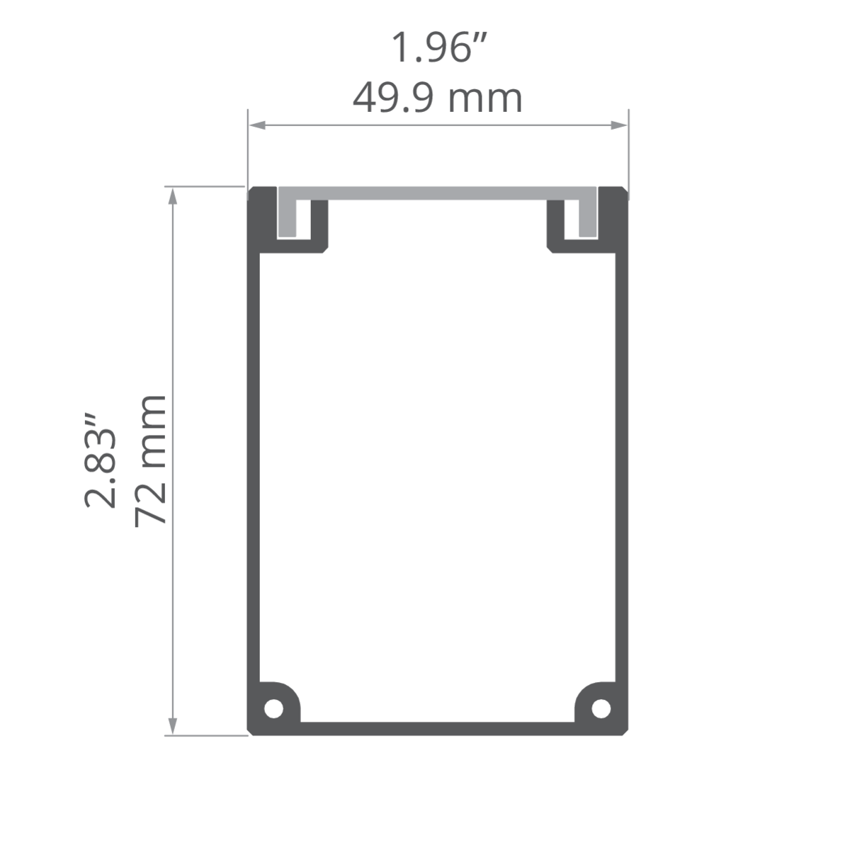 Profil BOX, silber eloxiert – technische Zeichnung / Maße