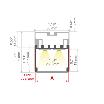 Profil 3035, silber eloxiert – technische Zeichnung / Maße