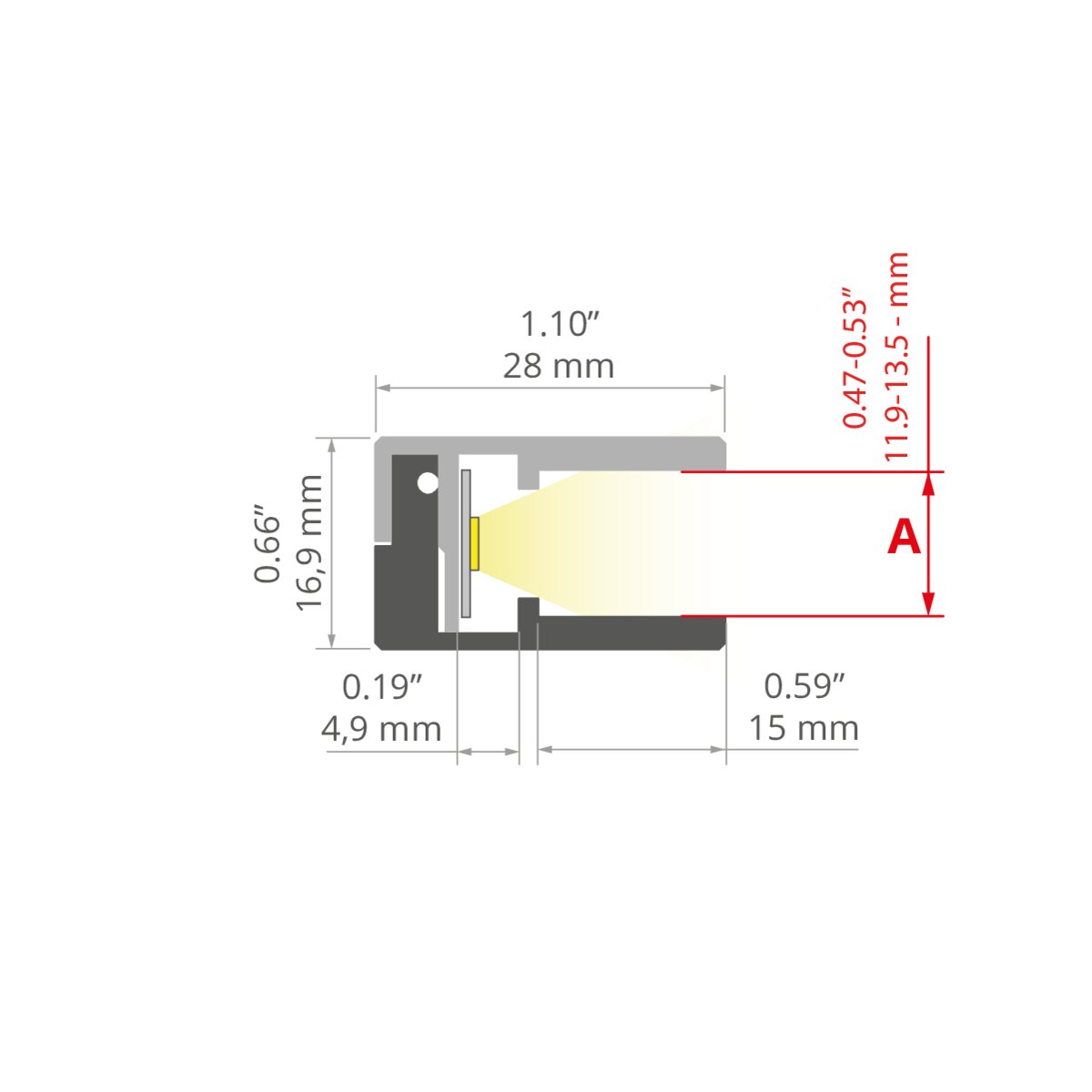 Profil KRAV-05IN, silber eloxiert – technische Zeichnung / Maße