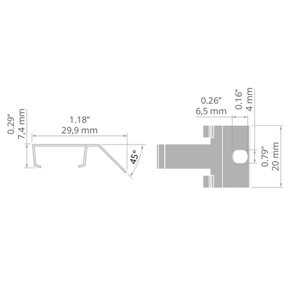 KLUŚ Befestigungsclip PDS-STN-45D – technische Zeichnung / Maße