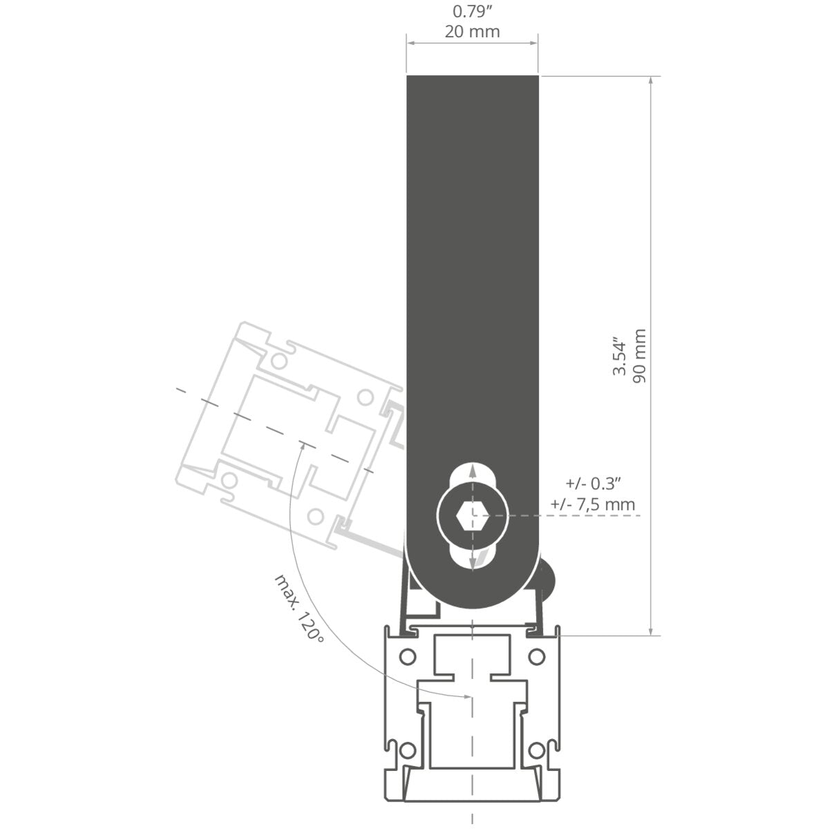 KLUŚ Befestigungsclip HR-OPTI-90 – technische Zeichnung / Maße