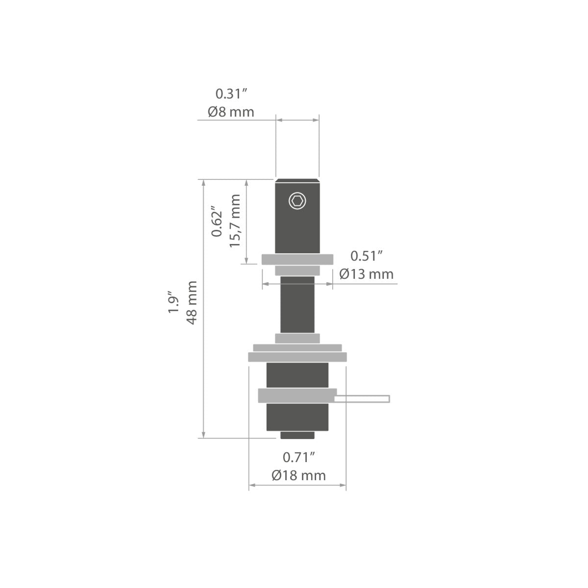 KLUŚ Befestigung FI-8-LIN-Z, schwarz, Aluminium, rostfreier Stahl, Nylon – technische Zeichnung / Maße