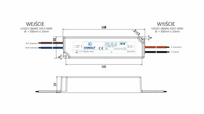 CobaltElectro ZPV 24V 35W IP67 – technische Maßzeichnung und Abmessungen