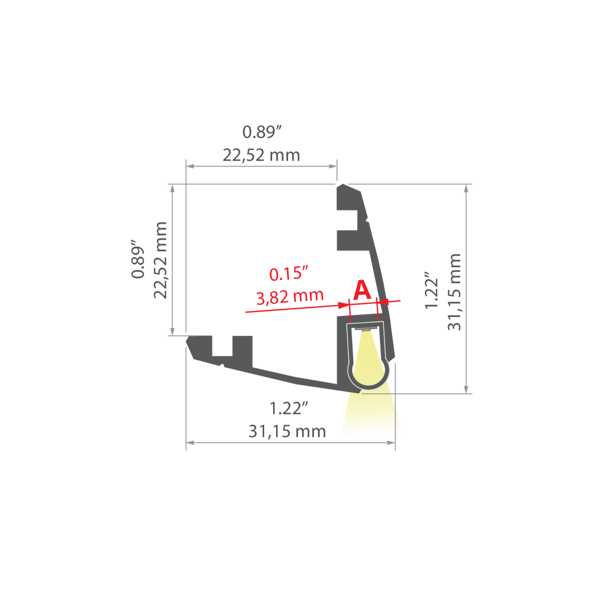 Profil ROGER, schwarz eloxiert – technische Zeichnung / Maße
