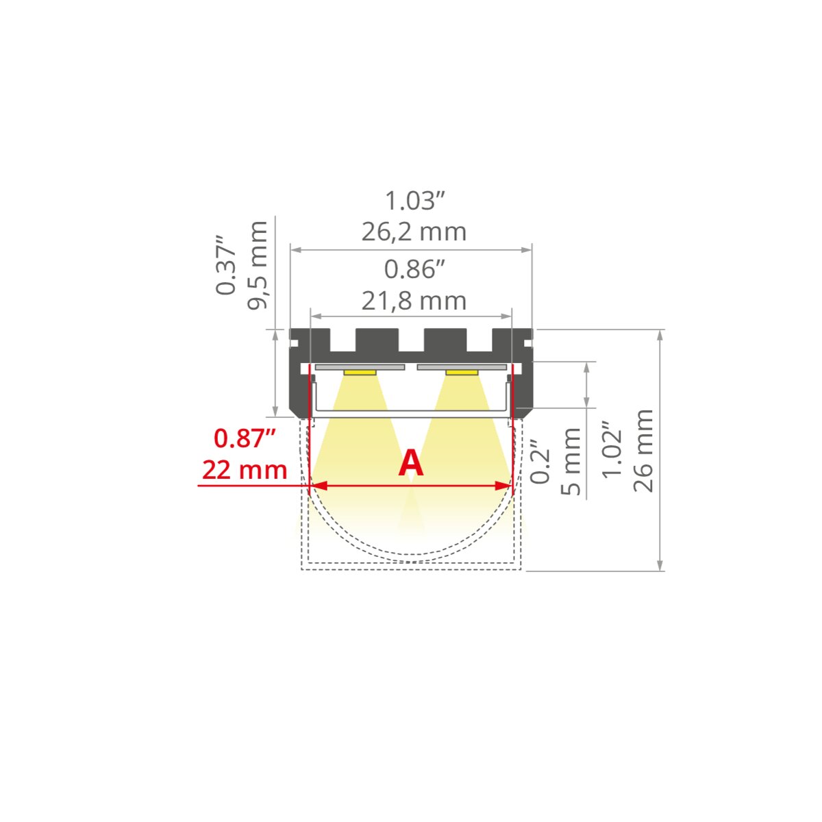 Profil GIZA, silber eloxiert – technische Zeichnung / Maße