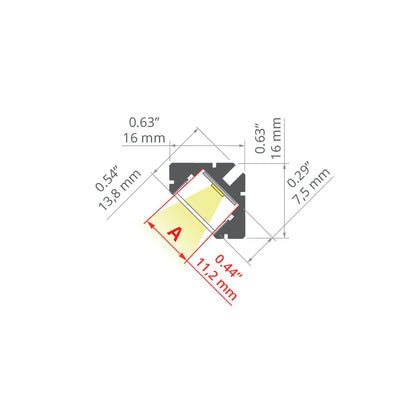 Profil 45-16, silber eloxiert – technische Zeichnung / Maße