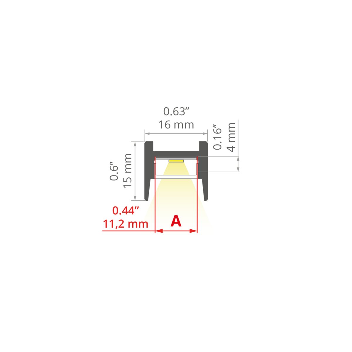 Profil MICRO-HG, silber eloxiert – technische Zeichnung / Maße