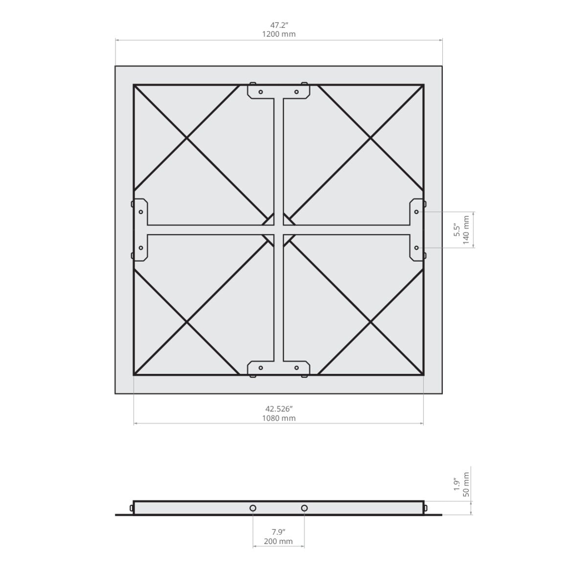 KLUŚ Aufhängungsbasis SQ aufputzmontage – technische Zeichnung / Maße