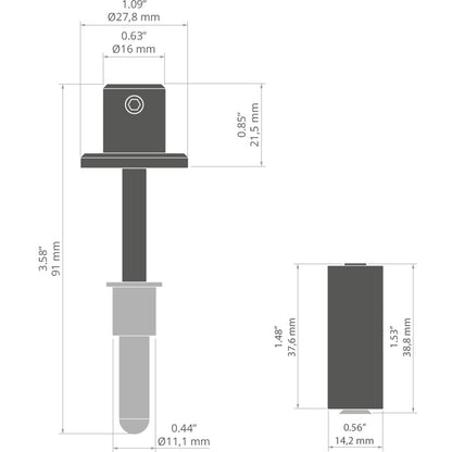 KLUŚ Befestigungsset PUSZ-MR-1, schwarz, rostfreier Stahl, Aluminium – technische Zeichnung / Maße