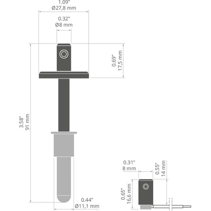 KLUŚ Befestigungsset FI-8-ZM-1, silbern, rostfreier Stahl, Aluminium – technische Zeichnung / Maße
