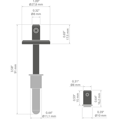 KLUŚ Befestigungsset FI-8-MR-1, schwarz, rostfreier Stahl, Aluminium – technische Zeichnung / Maße