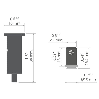 KLUŚ Befestigungsset FI-8-MR-2, silbern, rostfreier Stahl, Aluminium – technische Zeichnung / Maße