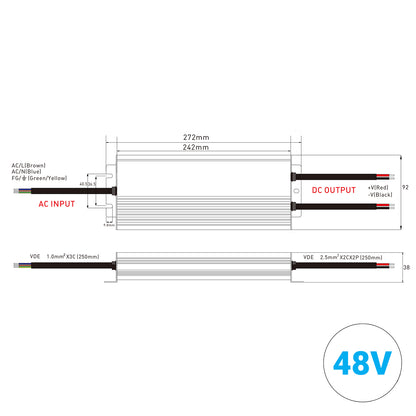 LED-Netzteil 48V 500W IP67 – Maßzeichnung